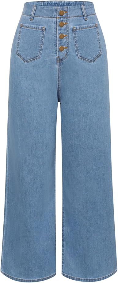 Belle Poque Women's Wide Leg Jeans High Waisted Stretchy Straight Leg Button Fly Denim Pants Trou... | Amazon (US)