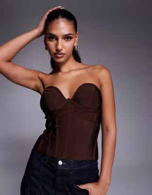 ASOS DESIGN bandage bust cup strapless corset top in chocolate | ASOS | ASOS (Global)