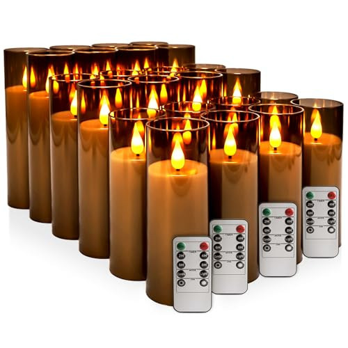 YOROXRG Flickering Flameless Candles Battery Operated with Remote and 2/4/6/8 H Timer Plexiglass Led Pillar Candles with Realistic Moving Wick Candles for Home Decor Pack of 24 (D2.2"xH 5"6"7")(Grey) | Amazon (US)
