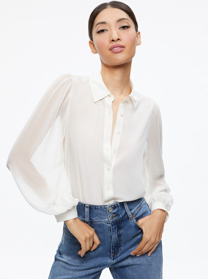 ROANNE BLOUSON SLEEVE BUTTON DOWN | Alice + Olivia