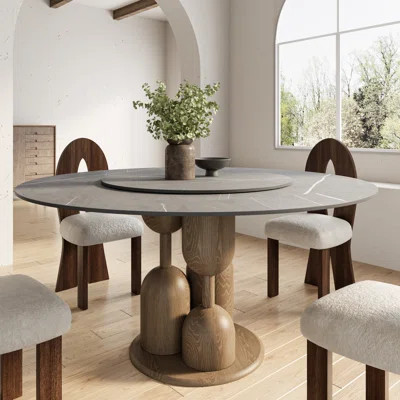 53''/59'' Modern Round Dining Table With 360° Rotating Lazy Susan Kitchen Table For 4-10 People, One-step Installation | Wayfair North America