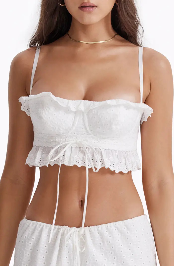 HOUSE OF CB Federica Ruffle Embroidered Underwire Crop Top | Nordstrom | Nordstrom