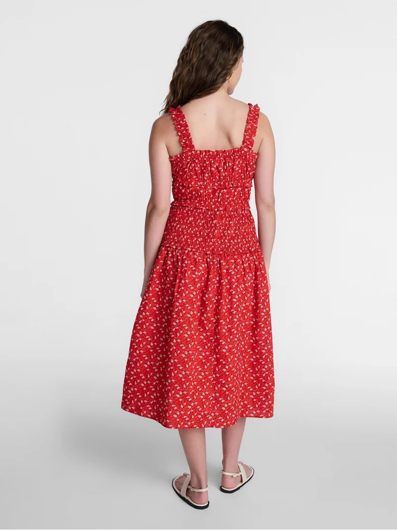 Time and Tru Women's and Women's Plus Sleeveless Smocked Cotton Peasant Midi Dress, Sizes XS-4X | Walmart (US)