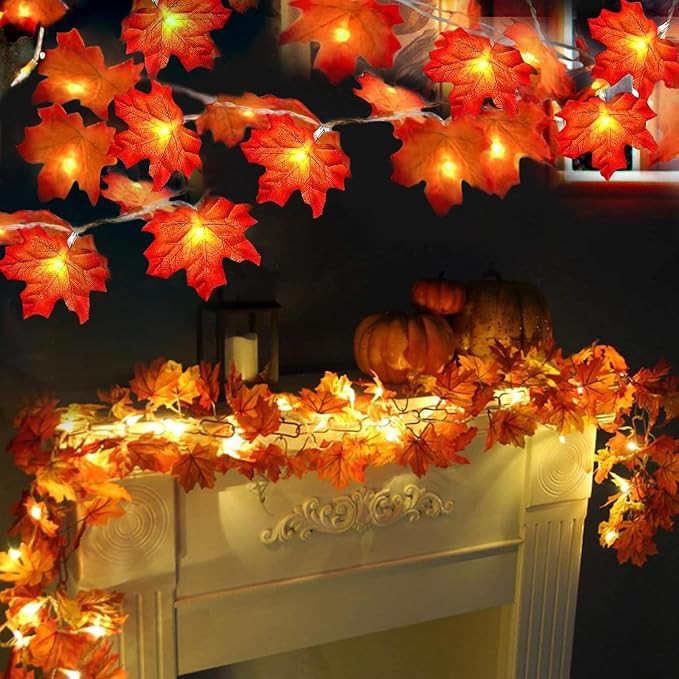 Fall Decor 2 Pack Fall Garland with Lights Enlarged Maple Leaves 20Ft 40LED | Fall Decorations fo... | Amazon (US)