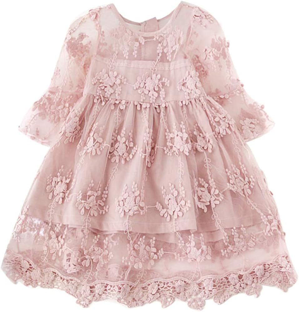 NNJXD Flower Girls Dress Girls Lace Princess Party Pageant Tulle Summer Vintage Dress | Amazon (US)
