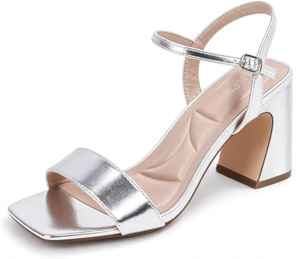 BERNESS Women's Dress Block Heel Sandals with Ankle Strap     Square Open Toe, 3.5-inch Heel, Mem... | Amazon (US)