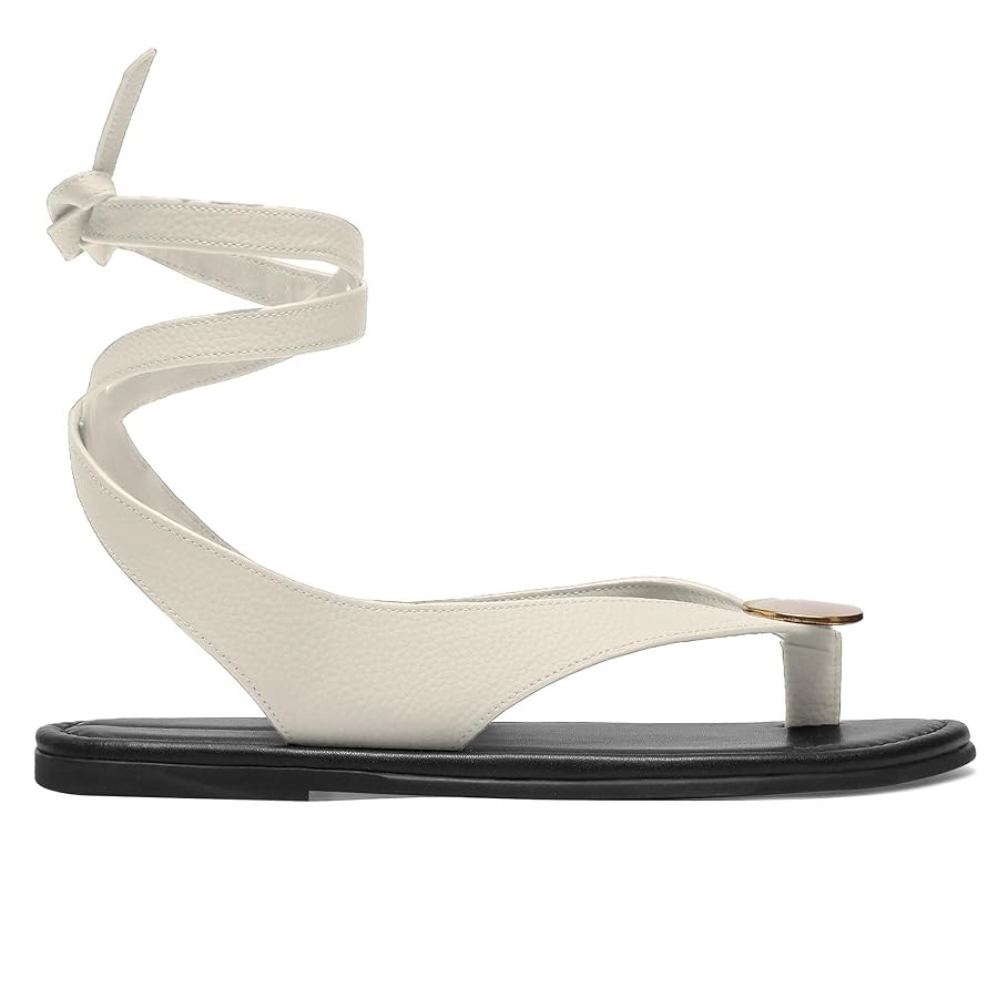 Strap Flip Flop Flat Sandals for Women with Metal Circular Ankle Strappy Ladies Fashion Cute Summ... | Amazon (US)