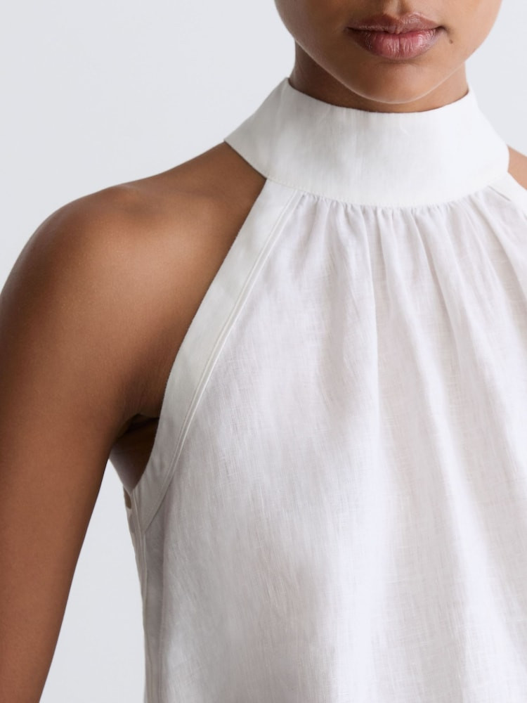 Reiss Ivory Andi Linen Sleeveless Scarf-Neck Top | Next EU