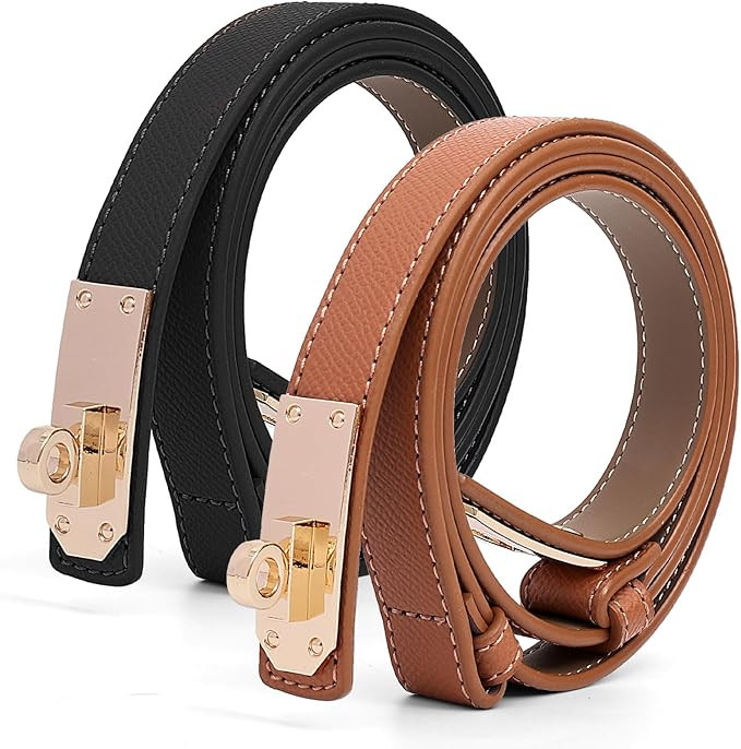 Women's Thin Leather Belts with Turn Lock Buckle,Belt Women Adjustable for Pants Dresses Jeans Co... | Amazon (US)