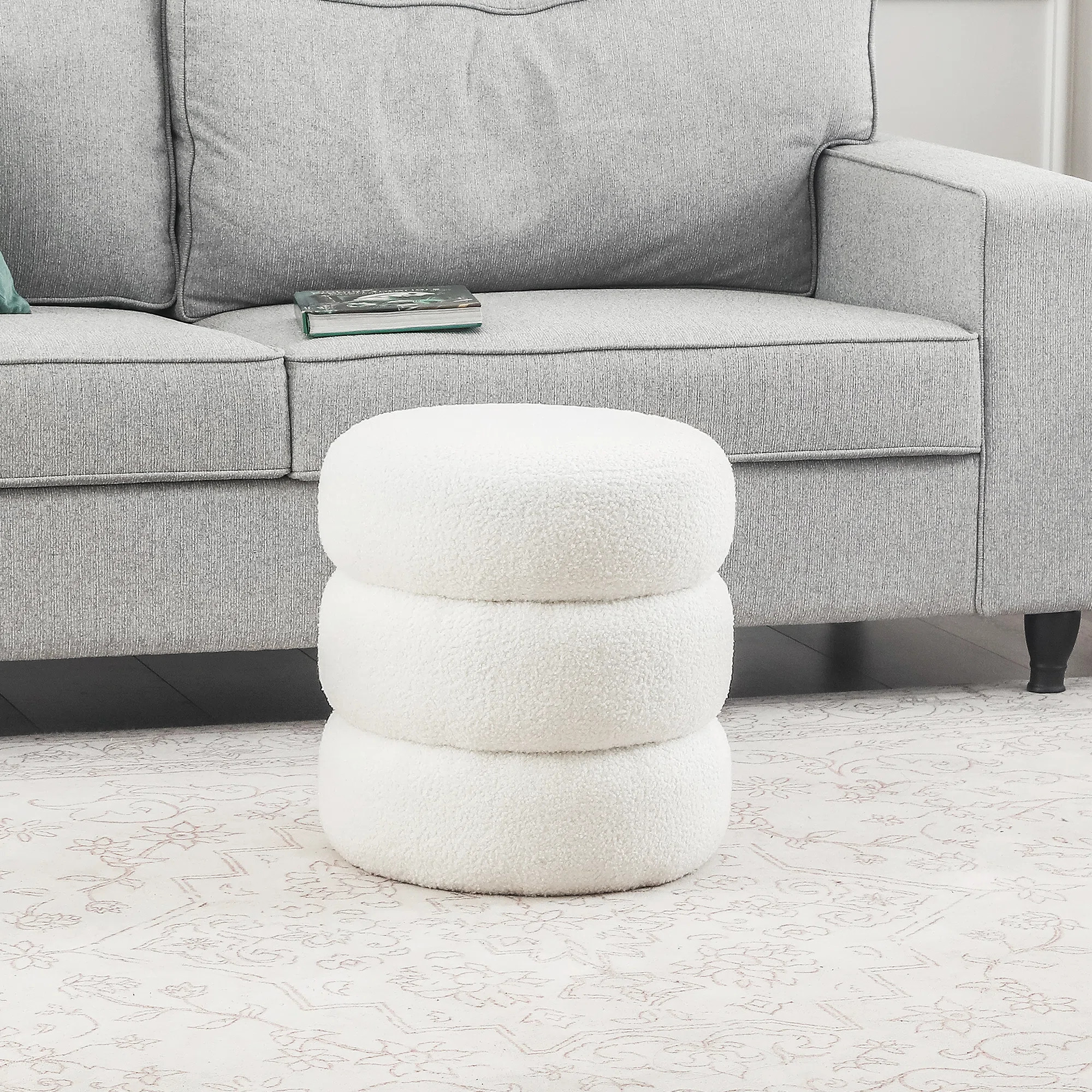 Ebern Designs Boucle Round Ottoman & Reviews | Wayfair | Wayfair North America