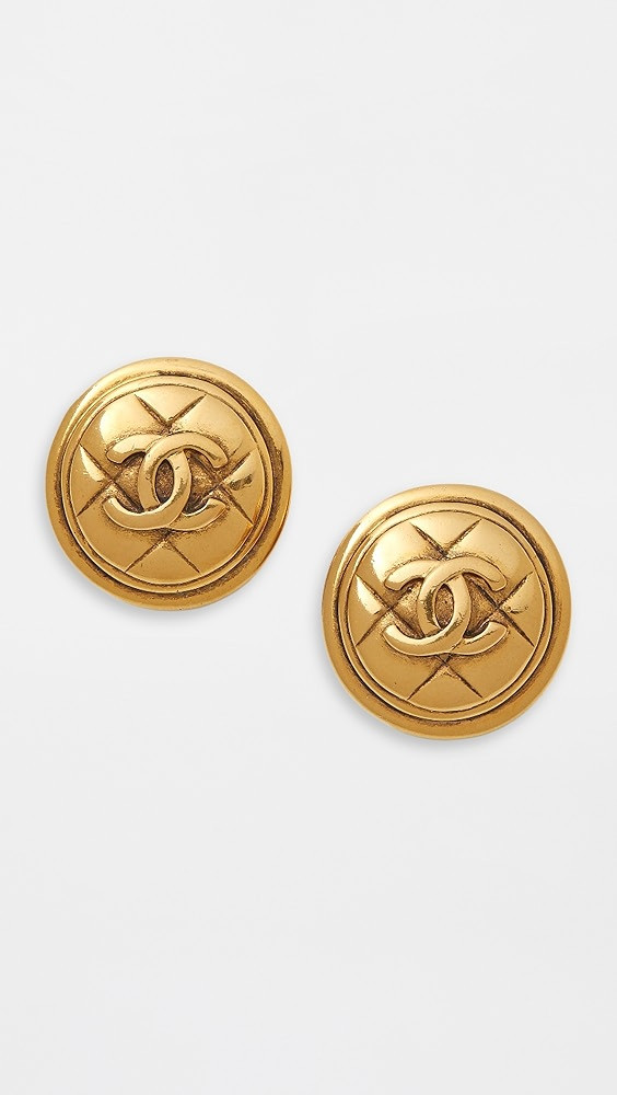 Chanel Gold Quilted Round Earrings | Shopbop