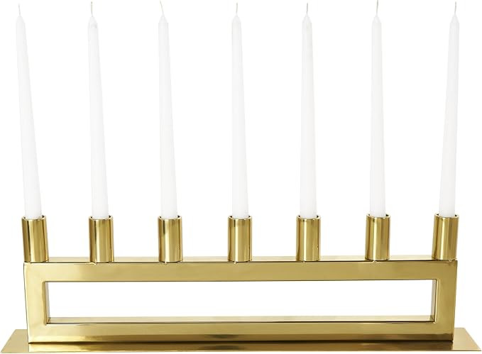 Deco 79 Stainless Steel Metal 7 Candle Candelabra with Rectangular Frame, 22" x 3" x 6", Gold | Amazon (US)