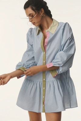 English Factory Long-Sleeve Mini Shirt Dress | Anthropologie (US)