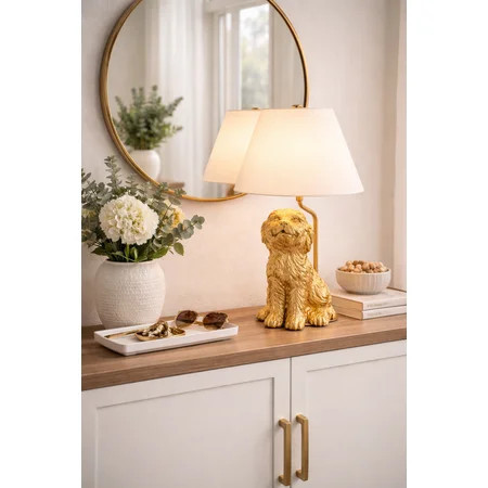 Home Decor Collection Catalina Lighting Golden Doodle Table Lamp with Painted Gold Finish and Tapered Linen Shade, 18"H | Walmart (US)