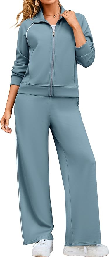 Glamaker Womens 2 Piece Sweat Sets Long Sleeve Zip Up Wide Leg Sweatsuits Travel Sets Athletic Tr... | Amazon (US)