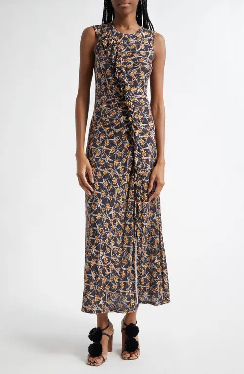 Ulla Johnson Elise Floral Print Ruffle Sleeveless Maxi Dress in Aura at Nordstrom, Size Medium | Nordstrom