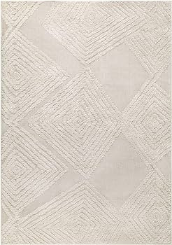 Antep Rugs Palafito 5x7 Geometric Shag Diamond High-Low Pile Textured Indoor Area Rug (Beige, 5'3... | Amazon (US)