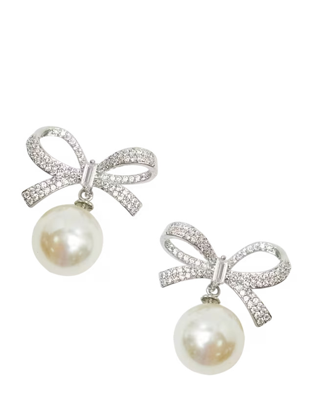 Jon RichardCubic Zirconia Bow & Pearl Drop Earrings, Silver | John Lewis (UK)
