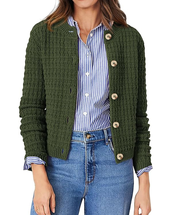 PRETTYGARDEN Women's Knit Cardigan Sweaters Casual Long Sleeve Open Front Button Down Trendy Jack... | Amazon (US)