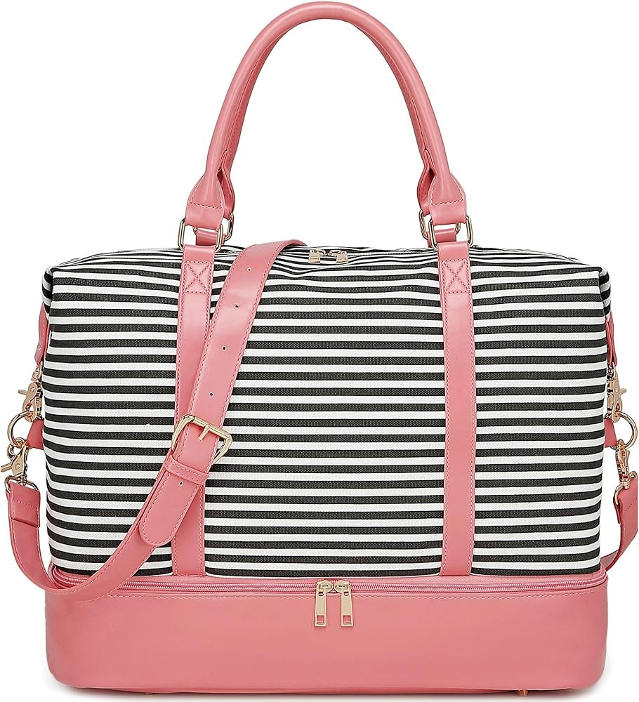 BLUBOON Weekender Overnight Bag Women Ladies Carry-on Tote Canvas Travel Duffle Bag with Shoe Com... | Amazon (US)