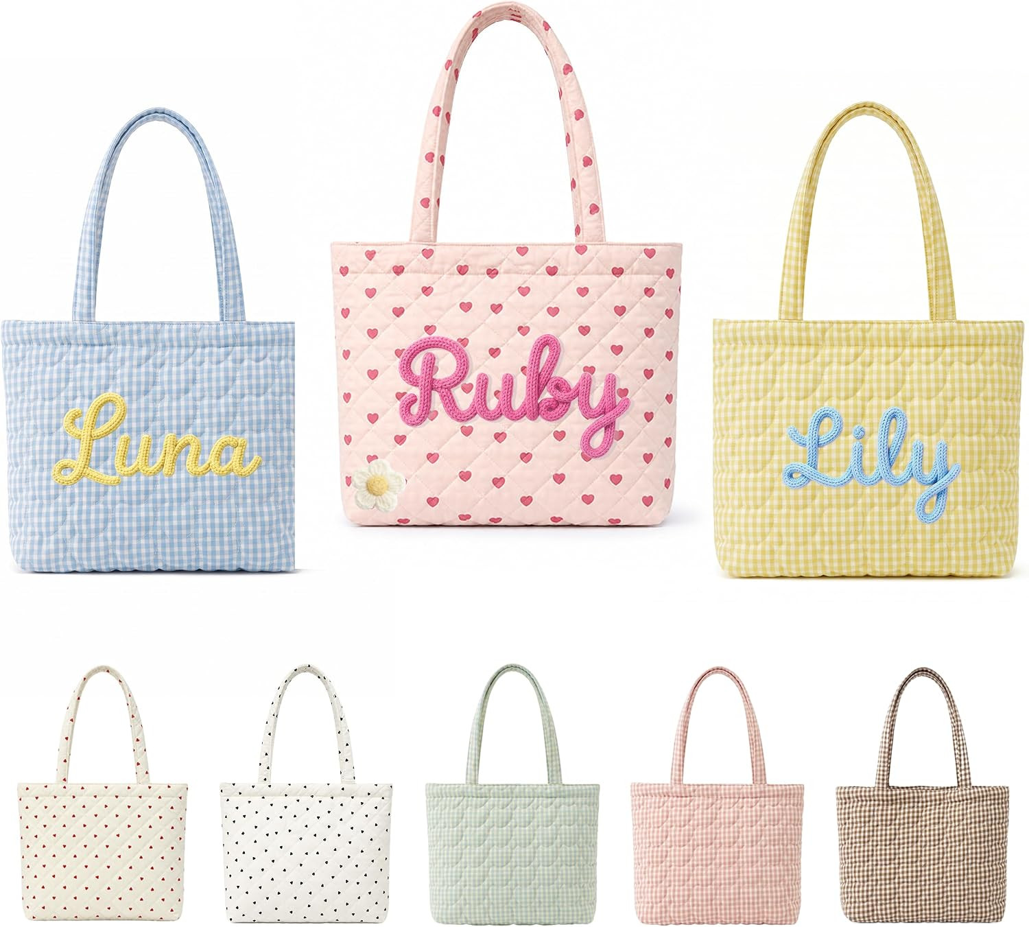 Custom Quilted Heart Tote Bag, Personalized Name, Lightweight Puffy Tote | Amazon (US)