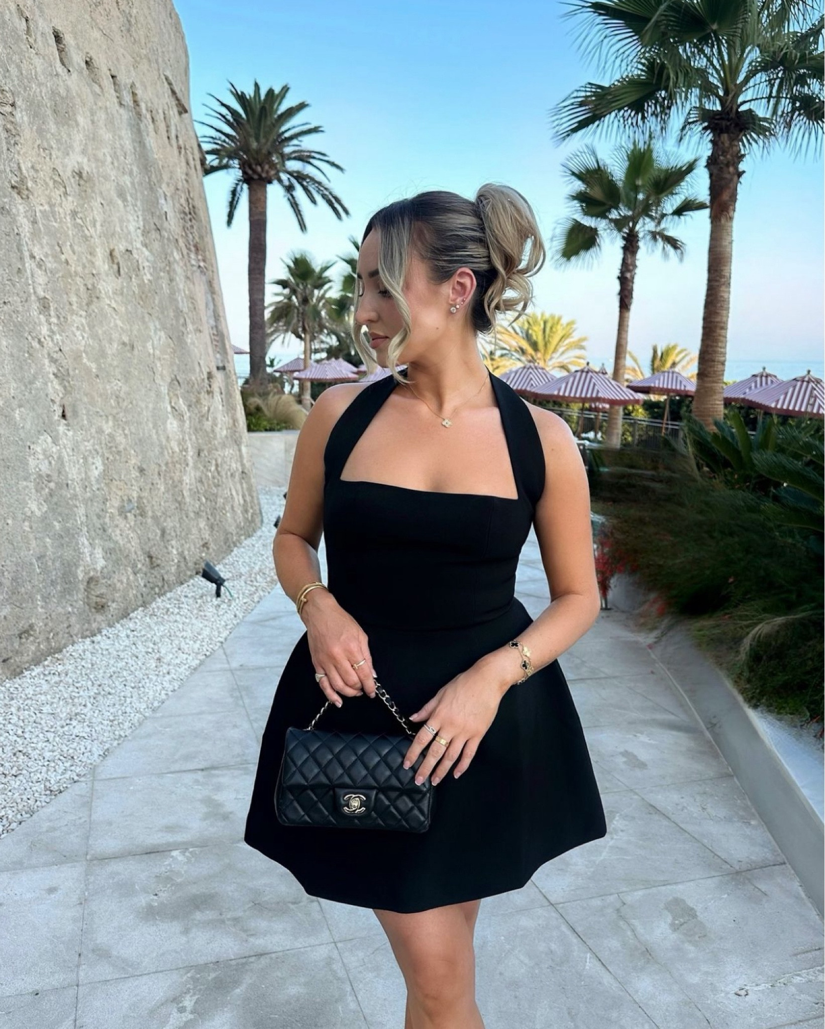Little black dress of dreams 🖤 holiday evening wear, OddMuse have perfected this halter neck mini dress, styled with my new Christian Louboutin mules and Chanel bag

#LTKluxury #LTKsummer