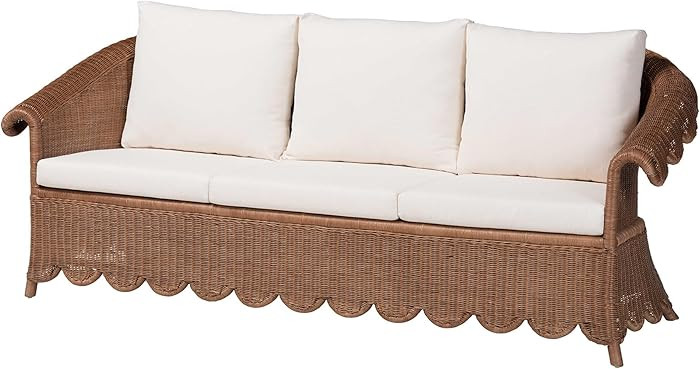 Bali & pari Detta Natural Rattan Sofa with Cushion - Handwoven Wicker Settee with Rolled Arms and... | Amazon (US)