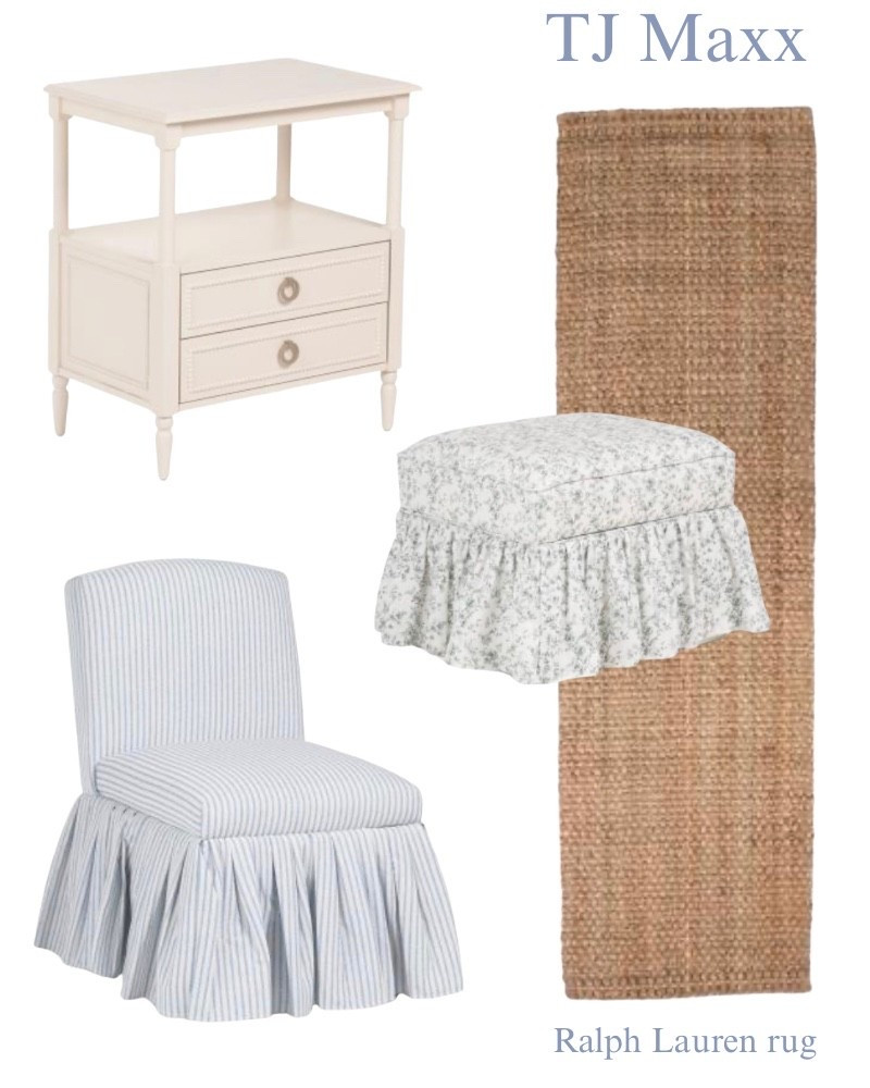 Ralph Lauren jute rug Runner on sale at TJ Maxx, Lillian, August, upholstered chair, floral, ottoman, nightstand, living room, entry, bedroom, office, French, modern chemical coastal.

#LTKSaleAlert #LTKHome