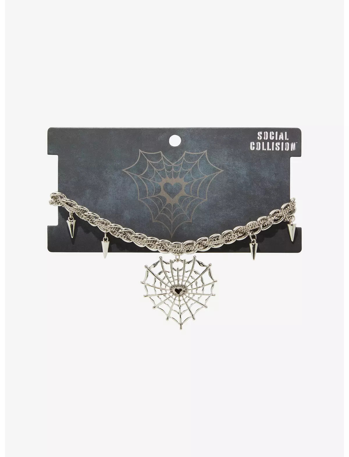 Social Collision Spiderweb Heart Spike Choker Necklace | Hot Topic
