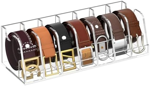 NIUBEE Belt Organizer - Acrylic Belt Storage Holder with 7 Compartments and Display Stand | Amazon (US)