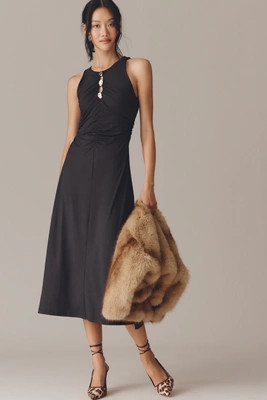 By Anthropologie Sleeveless Hardware Ruched Midi Dress | Anthropologie (US)