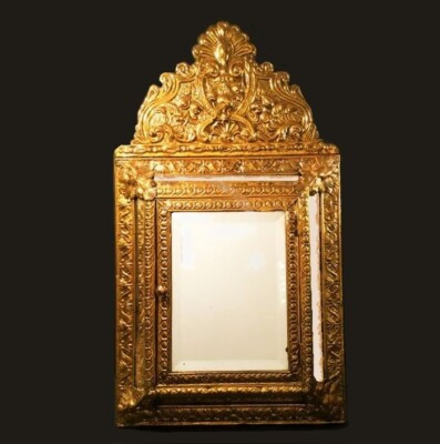 Antique cushion mirror. French style with cabinet door. Gleaming brass repousse.  | eBay | eBay US