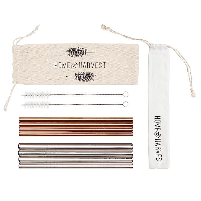 Reusable Stainless Steel Straws by Home & Harvest | Set of 8 Including 4 Extra Wide Smoothie Stra... | Amazon (US)