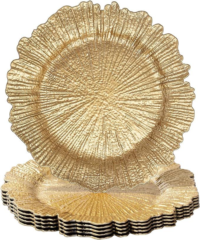 MAONAME Round 13" Gold Charger Plates, Set of 6, Plastic Reef Plate Chargers for Dinner Plates, W... | Amazon (US)