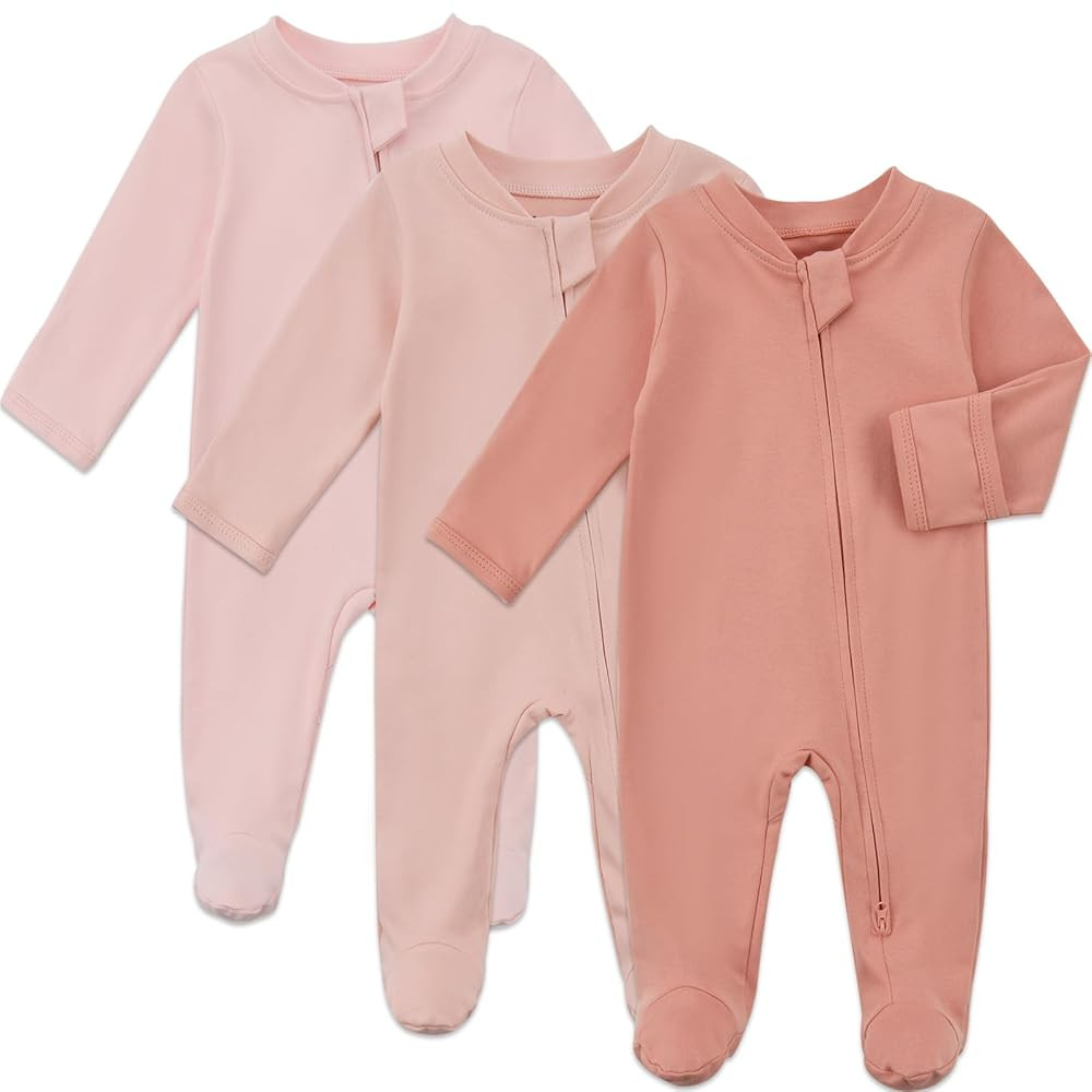 Aablexema Baby Organic Cotton Footed Pajamas Zip Up Preemie Newborn One Piece Long Sleeve Onesie ... | Amazon (US)