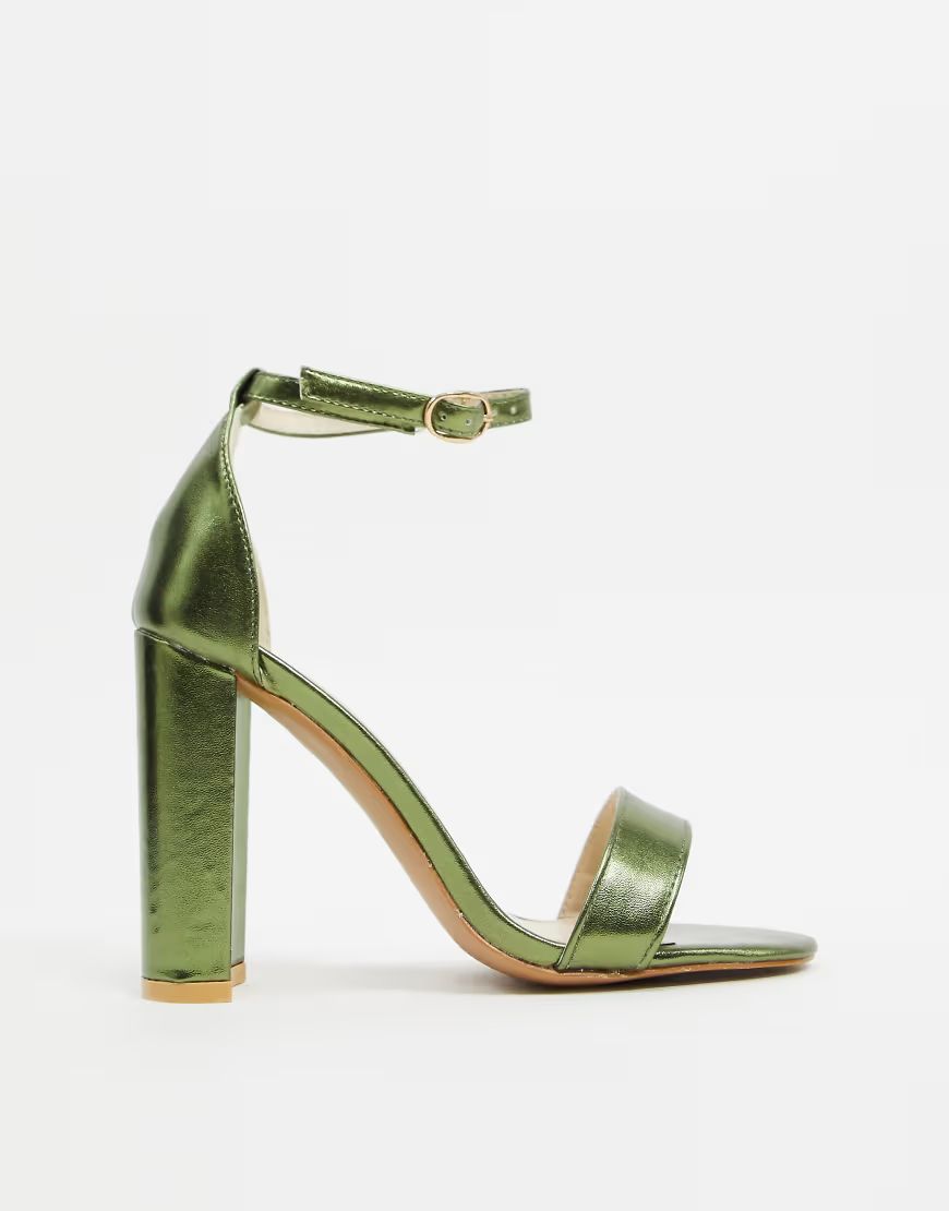 Glamorous barely there heels in green metallic | ASOS (Global)