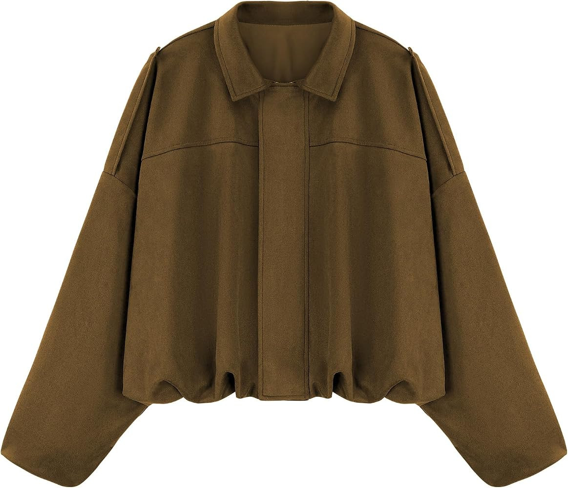 WERFORU Women's Faux Suede Bomber Jacket Casual Pilot Coat Oversized Spring Fall Batwing Long Sle... | Amazon (UK)
