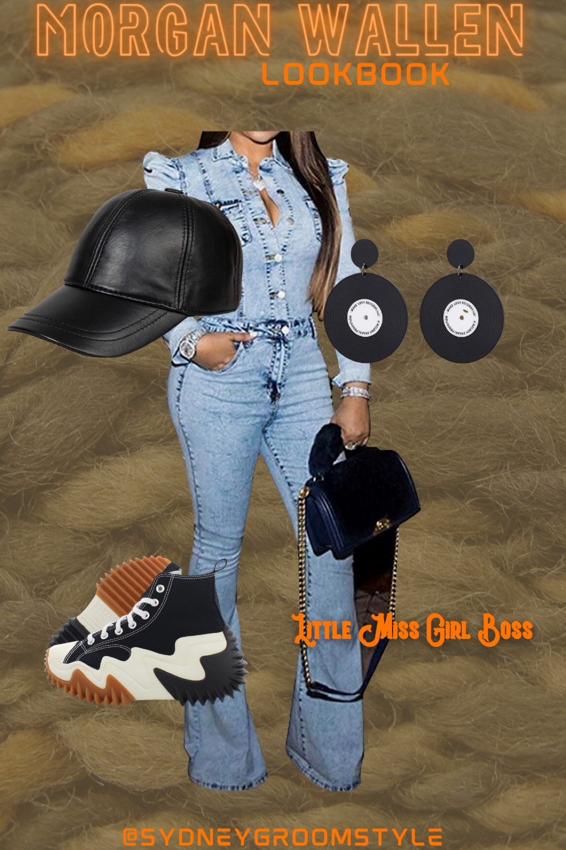 Denim, long sleeve, jumpsuit, concert style record, vinyl earrings, leather black ball, cap platform converse, Morgan Wallen concert outfit idea

#LTKunder100 #LTKshoecrush #LTKunder50