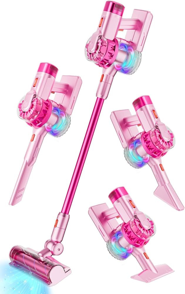 BLAXTEM 4-in-1 Kids Toy Vacuum that Works with Suction, Electric Toy Toddler Vacuum Cleaner for Children Boys & Girls,Toddlers Toys Cleaning Set for Pretend Play (Pink) | Amazon (US)
