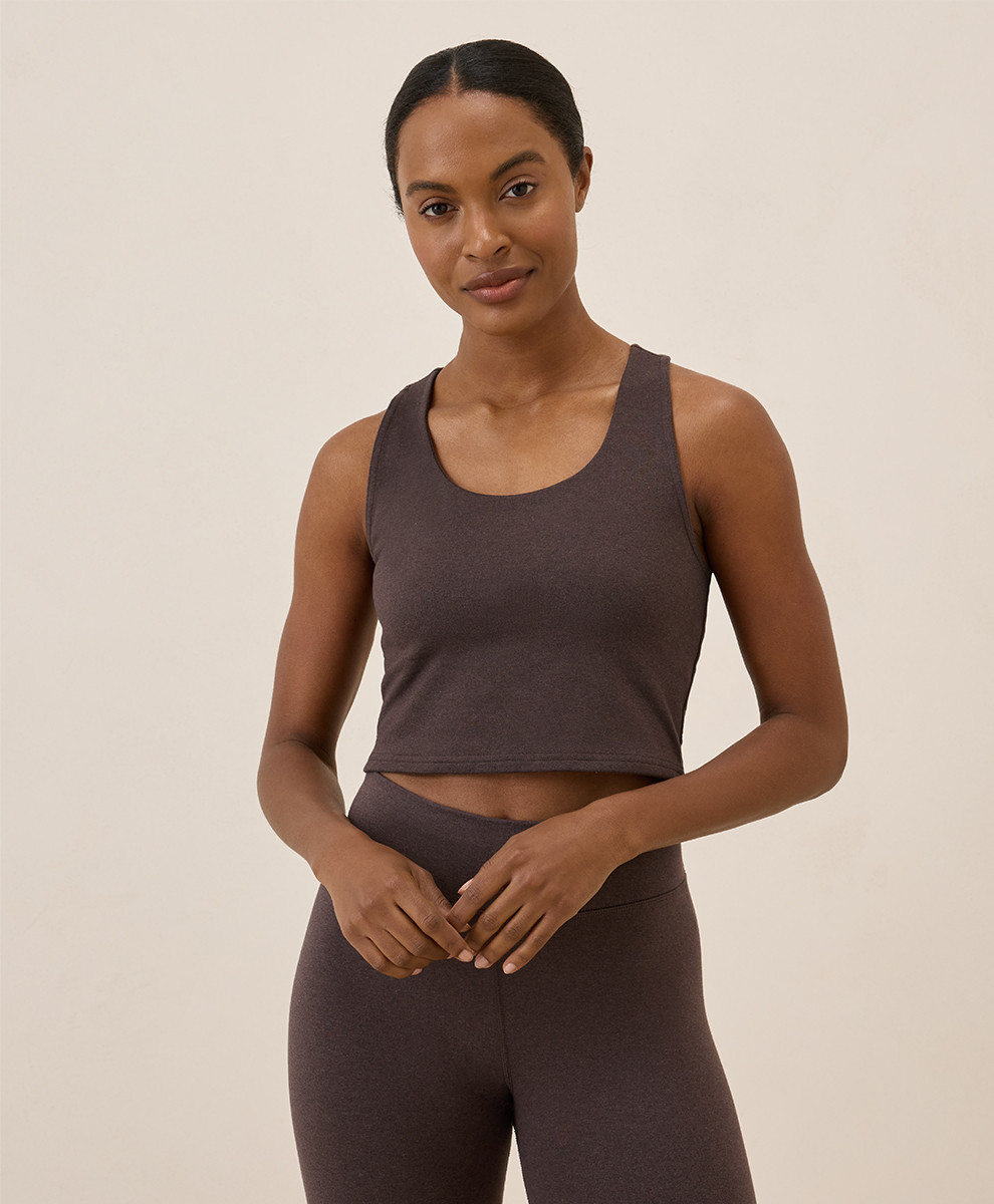Women's Chocolate Heather On the Go-To Crop Tank XX | Pact Apparel