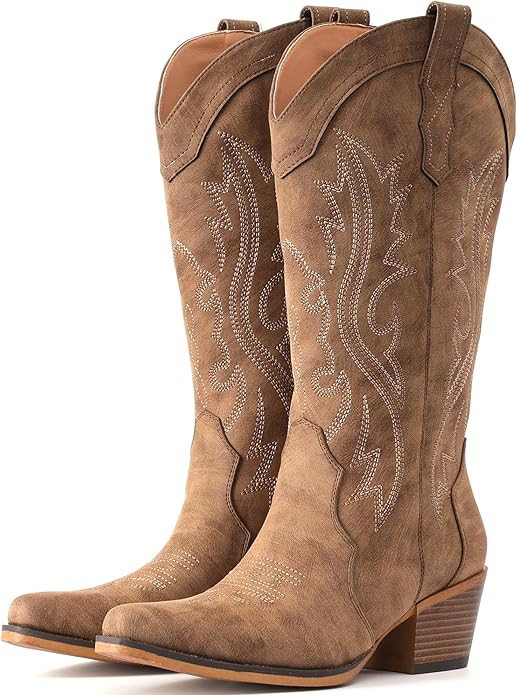 IUV Cowboy Boots For Women Western Cowgirl Boots with Chunky Heel Mid Calf Snip Toe Ideal for low... | Amazon (US)