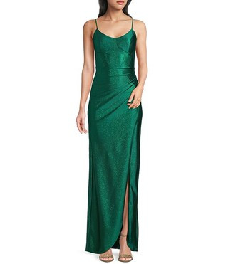 Glitter Knit Corseted Lace Up Back Pleated Envelope Dress | Dillard's