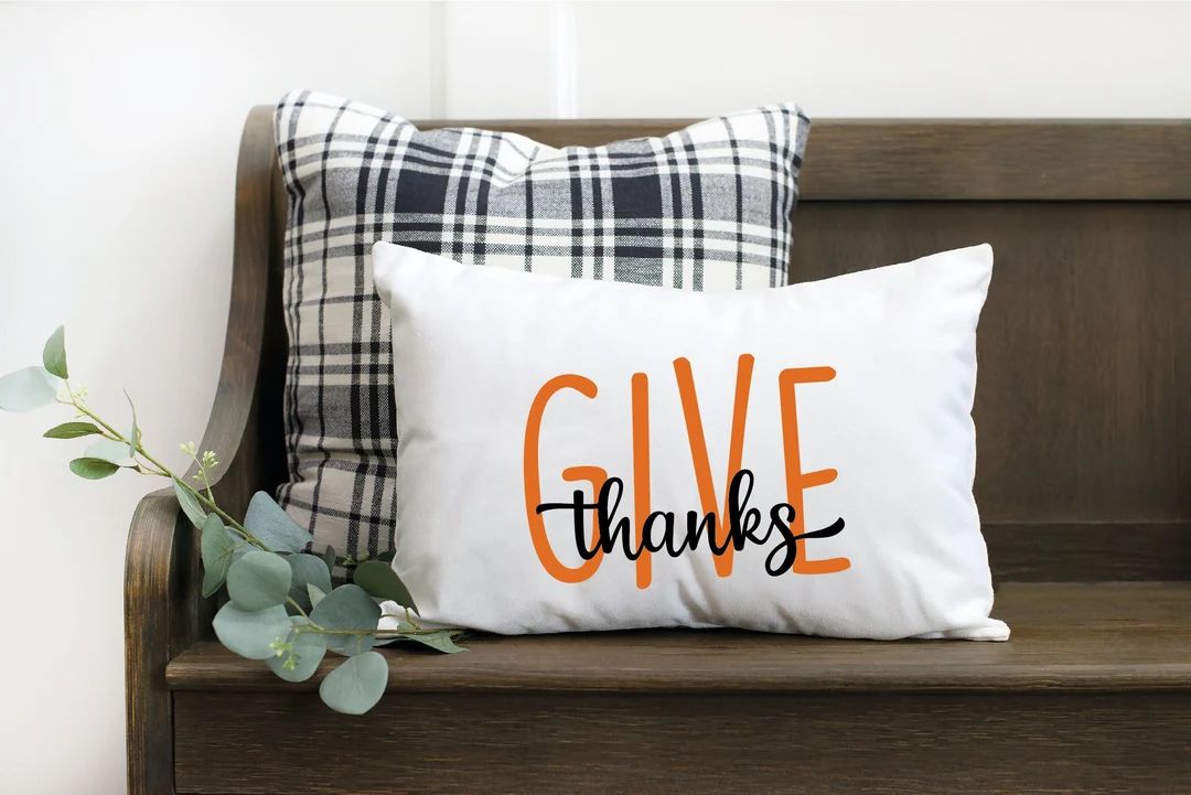 Give Thanks Pillow, Fall Decor, Thanksgiving Decor, Rustic Decor, Autumn Decor, Fall Outdoor Pill... | Etsy (US)