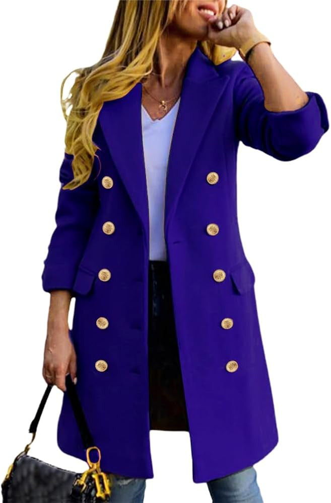 IDEALSANXUN Womens Fall Winter Wool Coats Double Breasted Midi Peacoat Trench Coats | Amazon (US)