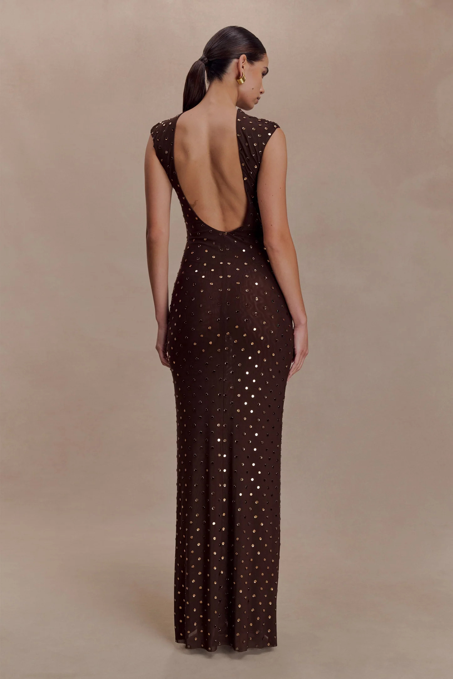 Sleeveless Diamante Maxi Dress - Chocolate | MESHKI US