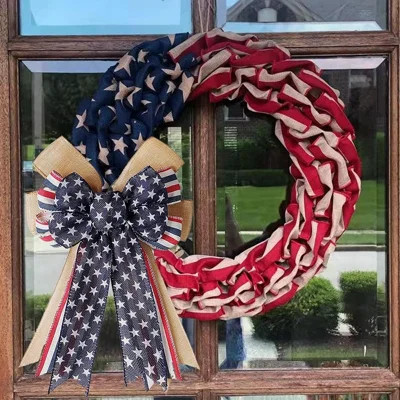 Patriotic Decor Bows For Wreaths,burlap Red White Blue Stripe Stars Tree Topper Bow For 4th Of July,independence Day,memorial Day,veteran's Day,front | Wayfair North America