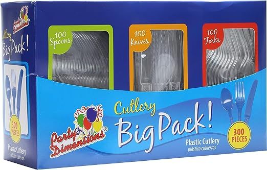 Party Dimensions Plastic 300 Count Cutlery Combo Box, Clear, Combo Box, Clear 300 Count | Amazon (US)