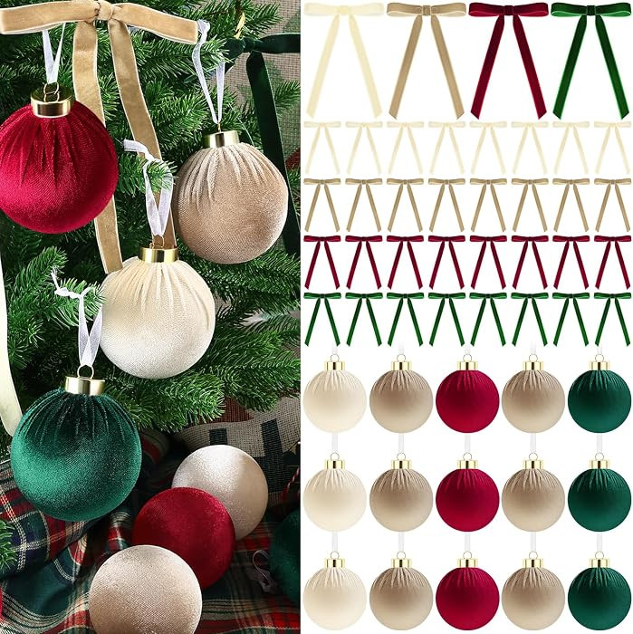 51 Pcs Christmas Velvet Ornaments 15 Pcs Christmas Tree Decor Balls 3.14" 36 Pcs Velvet Vintage R... | Amazon (US)