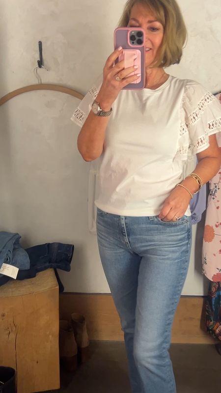 Love this eyelet sleeve top and the wash and fit of these jeans. Linking the exact pair and a few other jeans that I really
liked. 
Spring outfit, Spring break 

#LTKVideo #LTKSeasonal #LTKover40