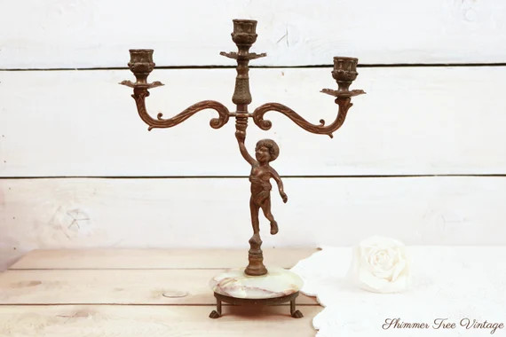 Large Brass Cherub Candelabra with Italian Alabaster Base | Etsy (CAD)